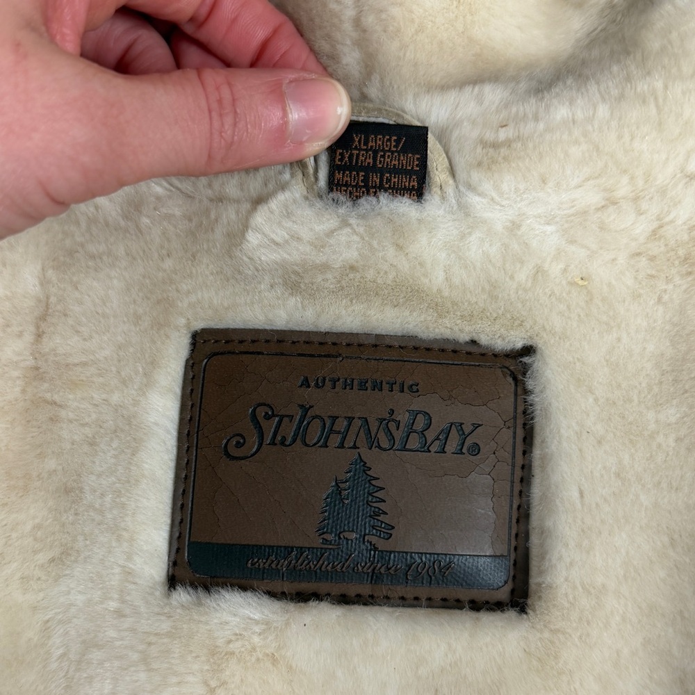 St John’s Bay Tan Suede Leather Parka Jacket Womens XL Full Zip Hooded Fur Lined - Picture 4 of 10